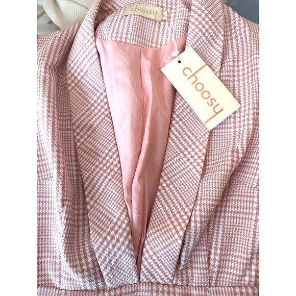 NWT Choosy 4 Pink Plaid Long Sleeve Blazer Dress With Deep V Neckline - Picture 13 of 14
